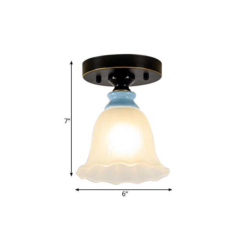 Frosted Glass Flared Flushmount Rural Style 1 Head Corridor Flush Mount Light in Black Clearhalo 'Ceiling Lights' 'Close To Ceiling Lights' 'Close to ceiling' 'Flush mount' Lighting' 781176