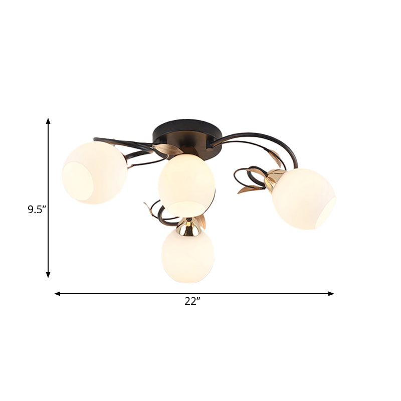 Globe White Glass Semi Flush Light Traditional 4/6/9 Lights Living Room Ceiling Mounted Fixture in Black Clearhalo 'Ceiling Lights' 'Close To Ceiling Lights' 'Close to ceiling' 'Semi-flushmount' Lighting' 781180