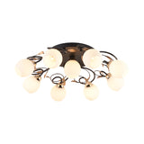 Globe White Glass Semi Flush Light Traditional 4/6/9 Lights Living Room Ceiling Mounted Fixture in Black Clearhalo 'Ceiling Lights' 'Close To Ceiling Lights' 'Close to ceiling' 'Semi-flushmount' Lighting' 781188