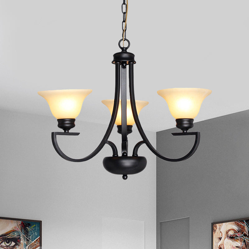 Black 3/5/6 Heads Chandelier Light Fixture Traditional White Glass Bell Pendant Lighting with Curvy Arm Clearhalo 'Ceiling Lights' 'Chandeliers' Lighting' options 781233