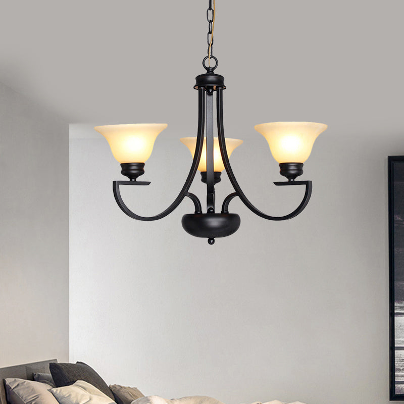 Black 3/5/6 Heads Chandelier Light Fixture Traditional White Glass Bell Pendant Lighting with Curvy Arm Clearhalo 'Ceiling Lights' 'Chandeliers' Lighting' options 781234