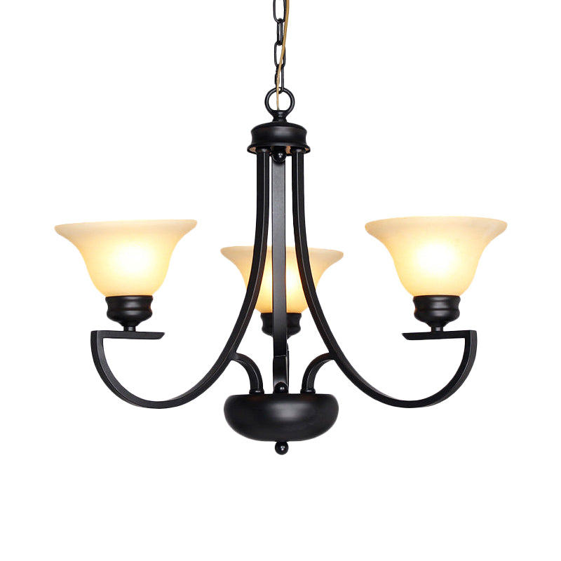 Black 3/5/6 Heads Chandelier Light Fixture Traditional White Glass Bell Pendant Lighting with Curvy Arm Clearhalo 'Ceiling Lights' 'Chandeliers' Lighting' options 781235