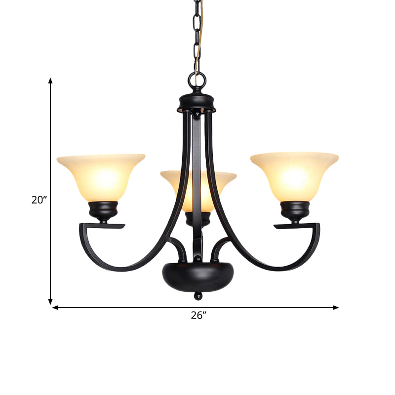 Black 3/5/6 Heads Chandelier Light Fixture Traditional White Glass Bell Pendant Lighting with Curvy Arm Clearhalo 'Ceiling Lights' 'Chandeliers' Lighting' options 781236