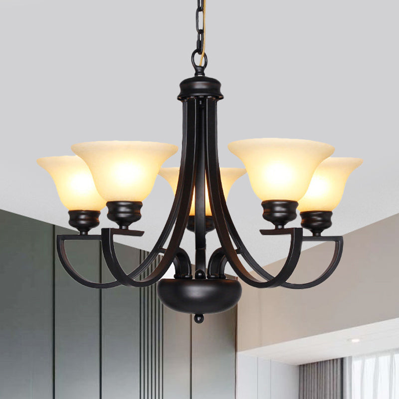 Black 3/5/6 Heads Chandelier Light Fixture Traditional White Glass Bell Pendant Lighting with Curvy Arm Clearhalo 'Ceiling Lights' 'Chandeliers' Lighting' options 781237