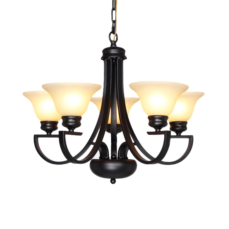 Black 3/5/6 Heads Chandelier Light Fixture Traditional White Glass Bell Pendant Lighting with Curvy Arm Clearhalo 'Ceiling Lights' 'Chandeliers' Lighting' options 781240