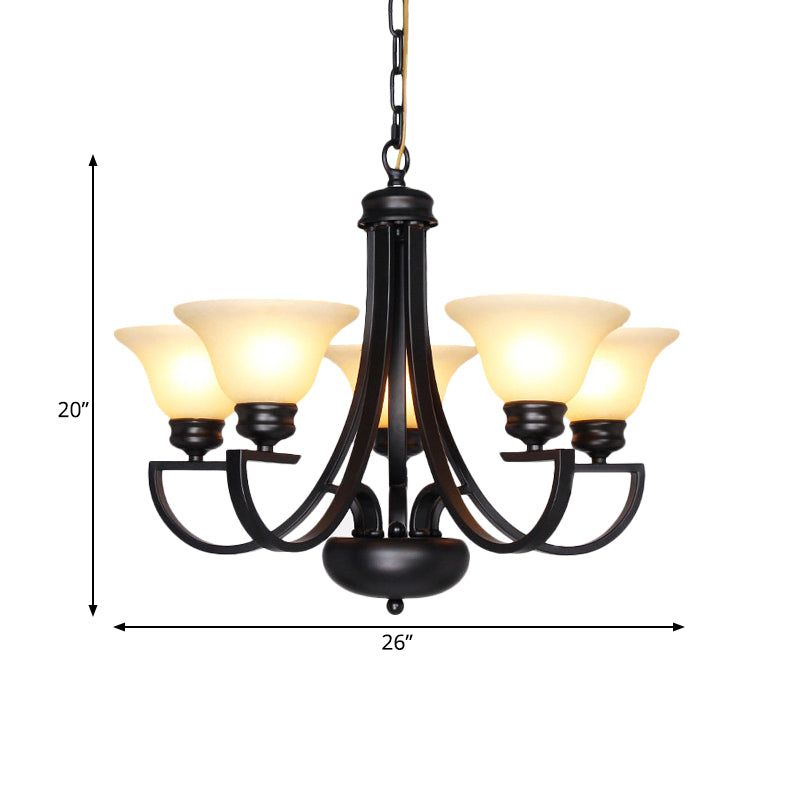 Black 3/5/6 Heads Chandelier Light Fixture Traditional White Glass Bell Pendant Lighting with Curvy Arm Clearhalo 'Ceiling Lights' 'Chandeliers' Lighting' options 781241