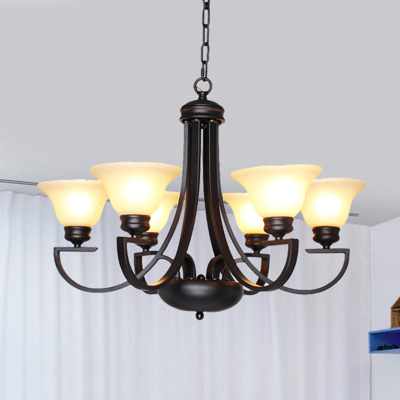 Black 3/5/6 Heads Chandelier Light Fixture Traditional White Glass Bell Pendant Lighting with Curvy Arm Clearhalo 'Ceiling Lights' 'Chandeliers' Lighting' options 781242