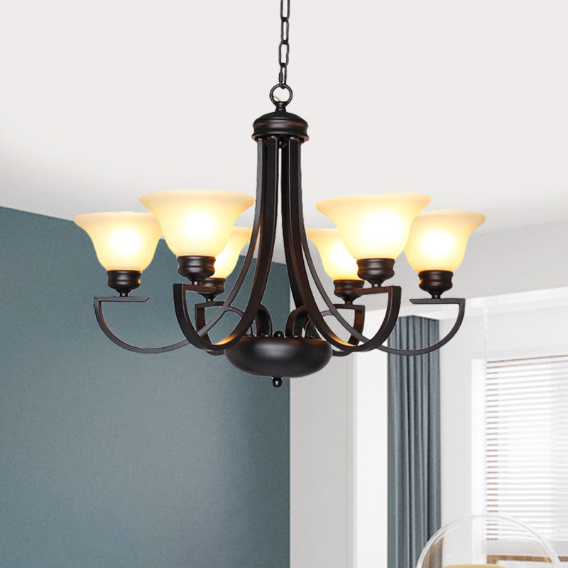 Black 3/5/6 Heads Chandelier Light Fixture Traditional White Glass Bell Pendant Lighting with Curvy Arm Clearhalo 'Ceiling Lights' 'Chandeliers' Lighting' options 781243