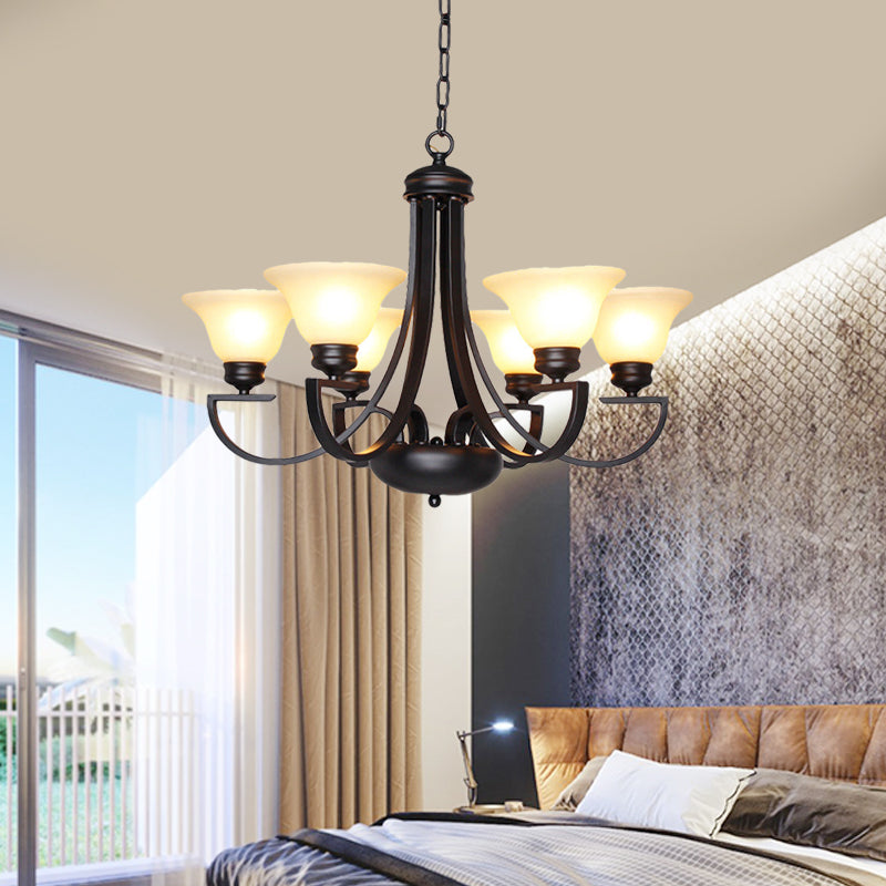 Black 3/5/6 Heads Chandelier Light Fixture Traditional White Glass Bell Pendant Lighting with Curvy Arm Clearhalo 'Ceiling Lights' 'Chandeliers' Lighting' options 781244