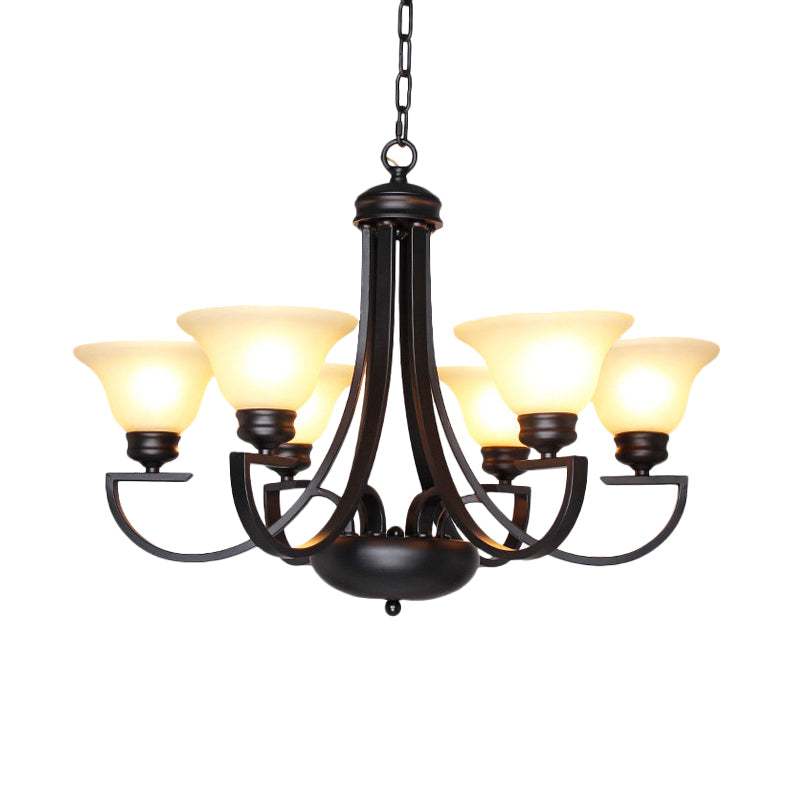 Black 3/5/6 Heads Chandelier Light Fixture Traditional White Glass Bell Pendant Lighting with Curvy Arm Clearhalo 'Ceiling Lights' 'Chandeliers' Lighting' options 781245