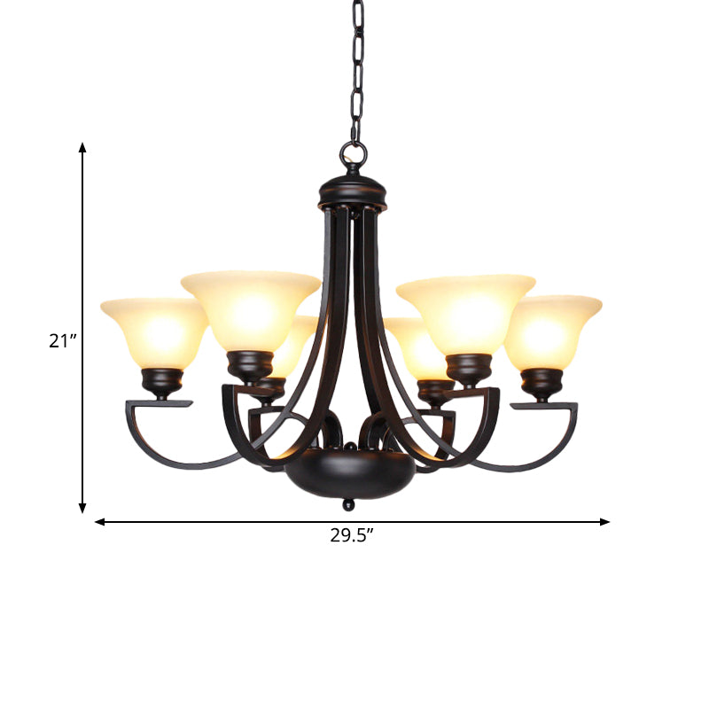 Black 3/5/6 Heads Chandelier Light Fixture Traditional White Glass Bell Pendant Lighting with Curvy Arm Clearhalo 'Ceiling Lights' 'Chandeliers' Lighting' options 781246