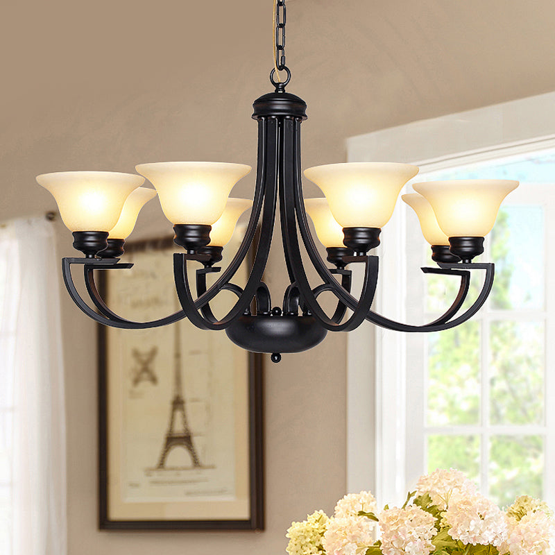 Black 3/5/6 Heads Chandelier Light Fixture Traditional White Glass Bell Pendant Lighting with Curvy Arm Clearhalo 'Ceiling Lights' 'Chandeliers' Lighting' options 781247