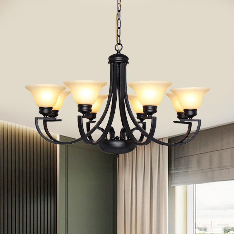 Black 3/5/6 Heads Chandelier Light Fixture Traditional White Glass Bell Pendant Lighting with Curvy Arm Clearhalo 'Ceiling Lights' 'Chandeliers' Lighting' options 781248