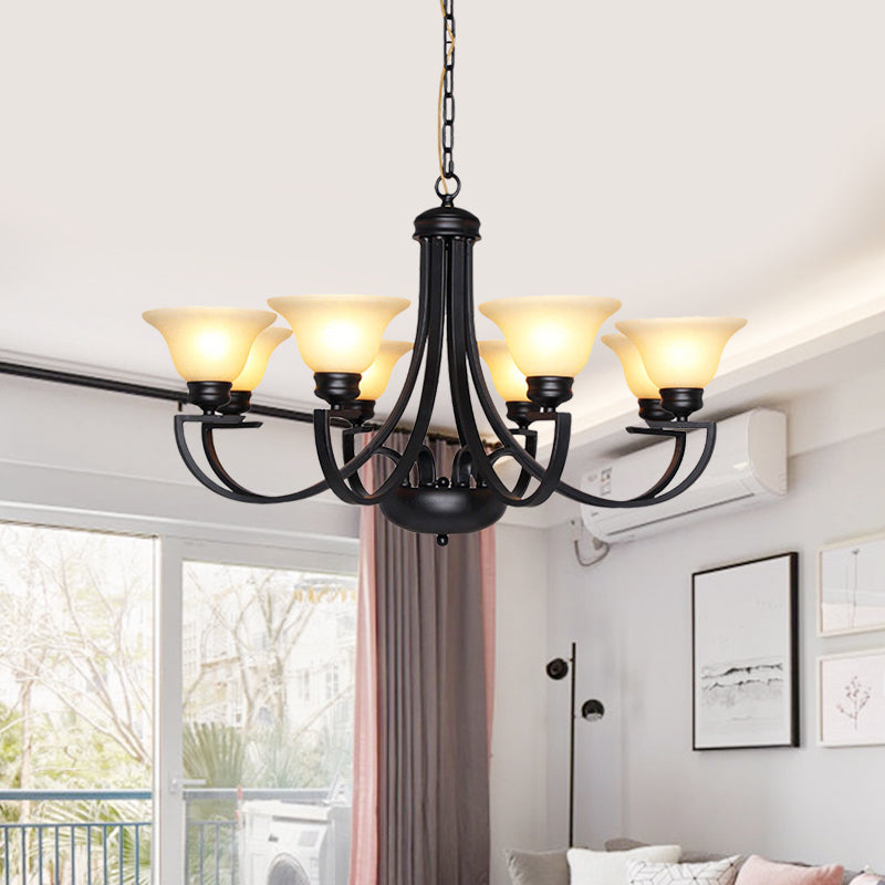 Black 3/5/6 Heads Chandelier Light Fixture Traditional White Glass Bell Pendant Lighting with Curvy Arm Clearhalo 'Ceiling Lights' 'Chandeliers' Lighting' options 781249