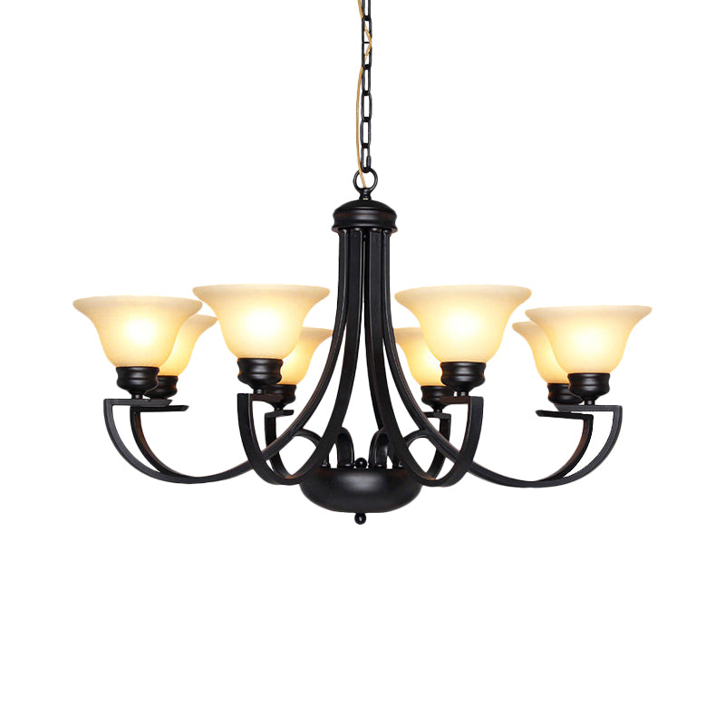 Black 3/5/6 Heads Chandelier Light Fixture Traditional White Glass Bell Pendant Lighting with Curvy Arm Clearhalo 'Ceiling Lights' 'Chandeliers' Lighting' options 781250