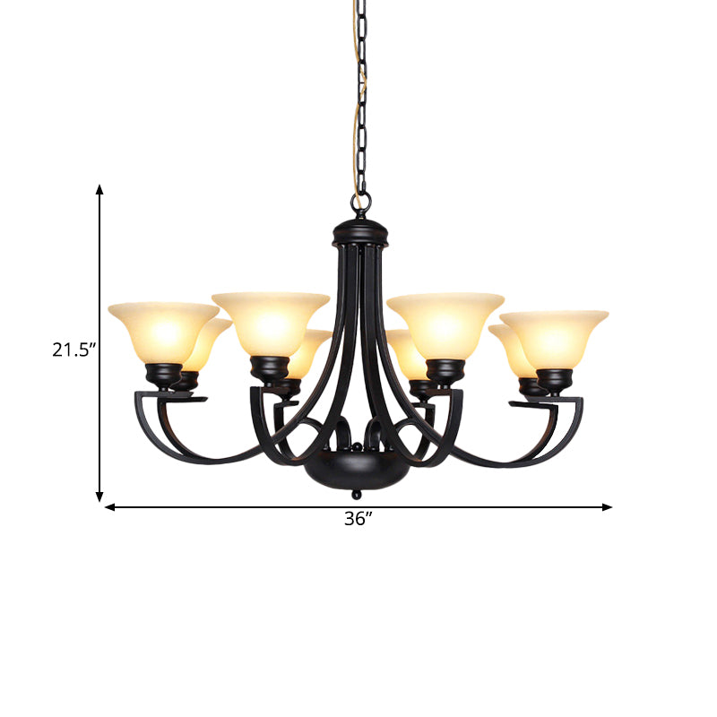 Black 3/5/6 Heads Chandelier Light Fixture Traditional White Glass Bell Pendant Lighting with Curvy Arm Clearhalo 'Ceiling Lights' 'Chandeliers' Lighting' options 781251