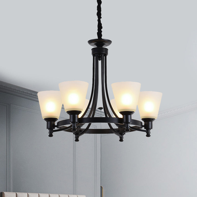 6/8 Heads Pendant Chandelier Rustic Living Room Pendant Lamp with Opal Glass Tapered Shade in Black Clearhalo 'Ceiling Lights' 'Chandeliers' Lighting' options 781252