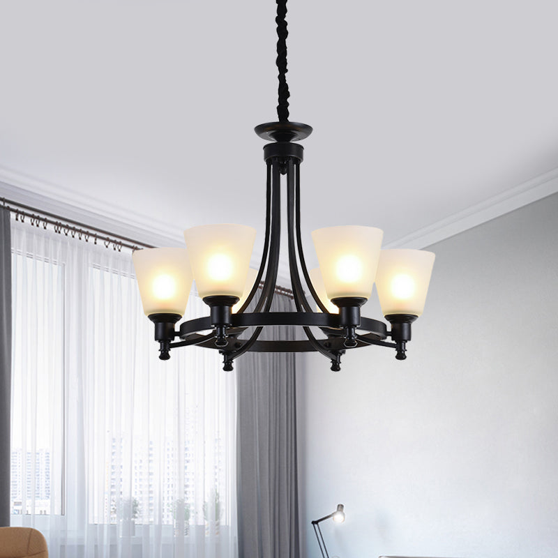 6/8 Heads Pendant Chandelier Rustic Living Room Pendant Lamp with Opal Glass Tapered Shade in Black Clearhalo 'Ceiling Lights' 'Chandeliers' Lighting' options 781253