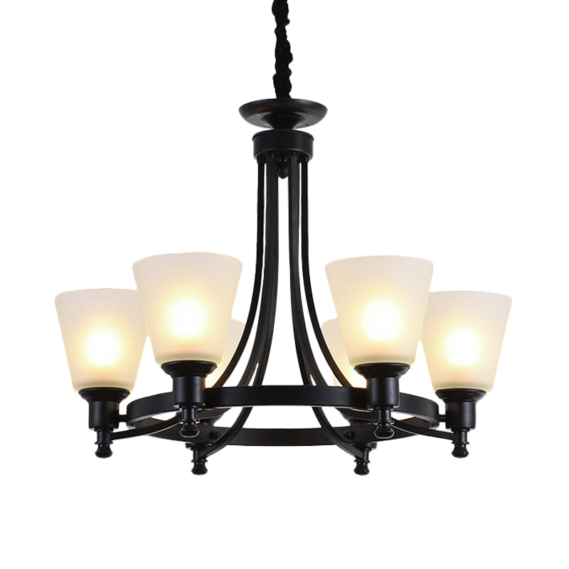 6/8 Heads Pendant Chandelier Rustic Living Room Pendant Lamp with Opal Glass Tapered Shade in Black Clearhalo 'Ceiling Lights' 'Chandeliers' Lighting' options 781254