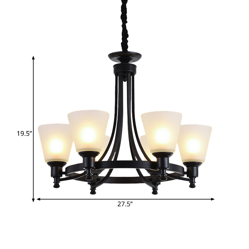 6/8 Heads Pendant Chandelier Rustic Living Room Pendant Lamp with Opal Glass Tapered Shade in Black Clearhalo 'Ceiling Lights' 'Chandeliers' Lighting' options 781255