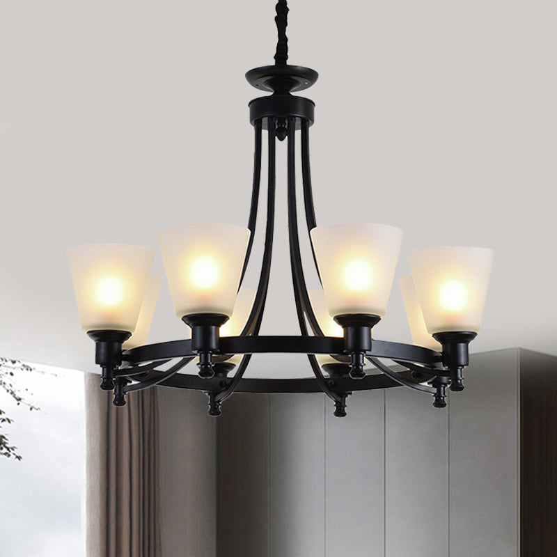 6/8 Heads Pendant Chandelier Rustic Living Room Pendant Lamp with Opal Glass Tapered Shade in Black Clearhalo 'Ceiling Lights' 'Chandeliers' Lighting' options 781256