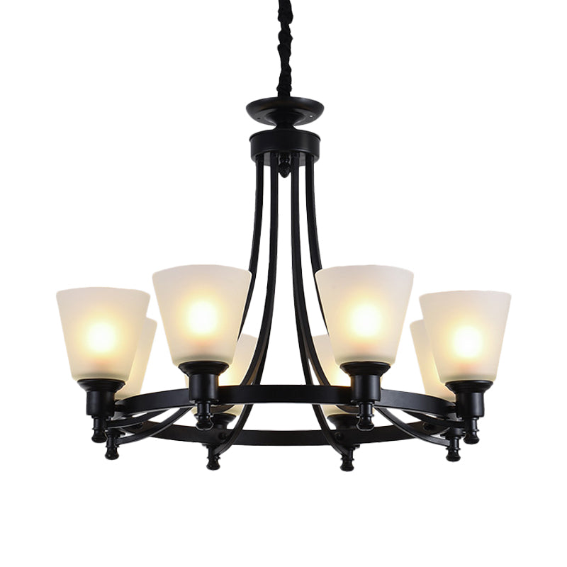 6/8 Heads Pendant Chandelier Rustic Living Room Pendant Lamp with Opal Glass Tapered Shade in Black Clearhalo 'Ceiling Lights' 'Chandeliers' Lighting' options 781259