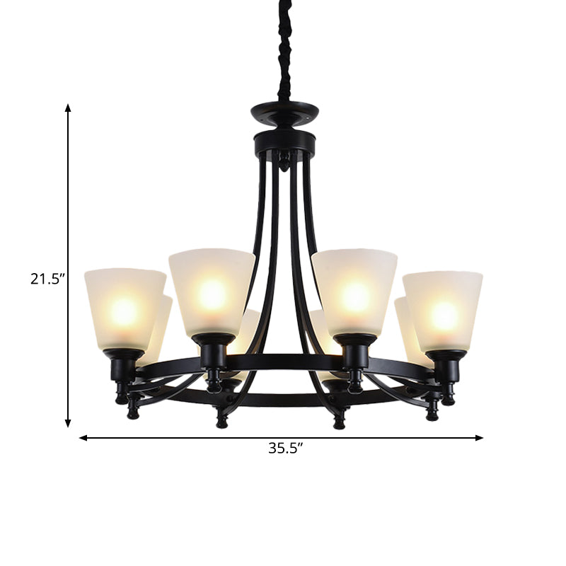 6/8 Heads Pendant Chandelier Rustic Living Room Pendant Lamp with Opal Glass Tapered Shade in Black Clearhalo 'Ceiling Lights' 'Chandeliers' Lighting' options 781260