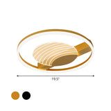 Acrylic Circle Flush Mount Lamp Minimalism Black/Gold 16/19.5 Inch Wide LED Ceiling Fixture with Wave Pattern, Warm/White Light Clearhalo 'Ceiling Lights' 'Close To Ceiling Lights' 'Close to ceiling' 'Flush mount' Lighting' 781278