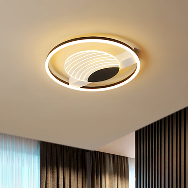 Acrylic Circle Flush Mount Lamp Minimalism Black/Gold 16/19.5 Inch Wide LED Ceiling Fixture with Wave Pattern, Warm/White Light Black Clearhalo 'Ceiling Lights' 'Close To Ceiling Lights' 'Close to ceiling' 'Flush mount' Lighting' 781279