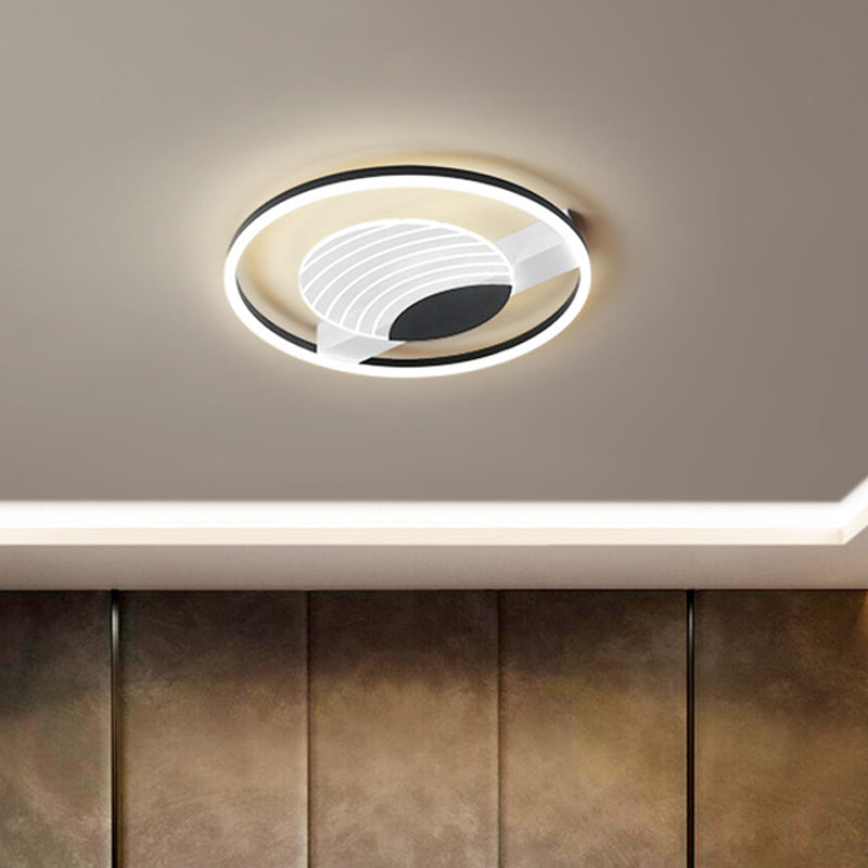 Acrylic Circle Flush Mount Lamp Minimalism Black/Gold 16/19.5 Inch Wide LED Ceiling Fixture with Wave Pattern, Warm/White Light Clearhalo 'Ceiling Lights' 'Close To Ceiling Lights' 'Close to ceiling' 'Flush mount' Lighting' 781281