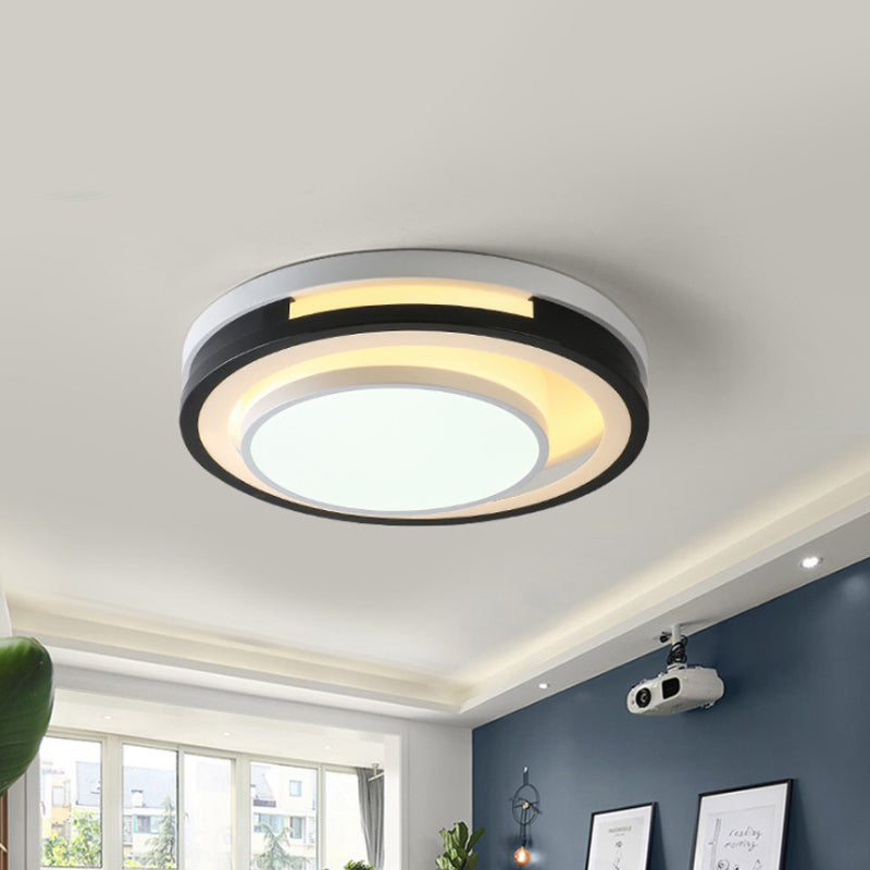 Black-White Cutouts Round Flush Light Modernist Iron LED Close to Ceiling Lamp in Warm/White Light Black-White Clearhalo 'Ceiling Lights' 'Close To Ceiling Lights' 'Close to ceiling' 'Flush mount' Lighting' 781323