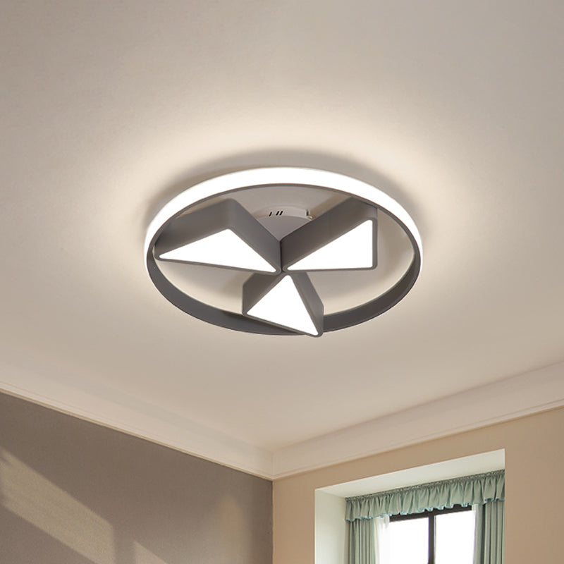 Iron Windmill Ceiling Flushmount Lamp Nordic Grey/White LED Flush Light Fixture with Out Glow Ring in Warm/White Light Grey Clearhalo 'Ceiling Lights' 'Close To Ceiling Lights' 'Close to ceiling' 'Flush mount' Lighting' 781339