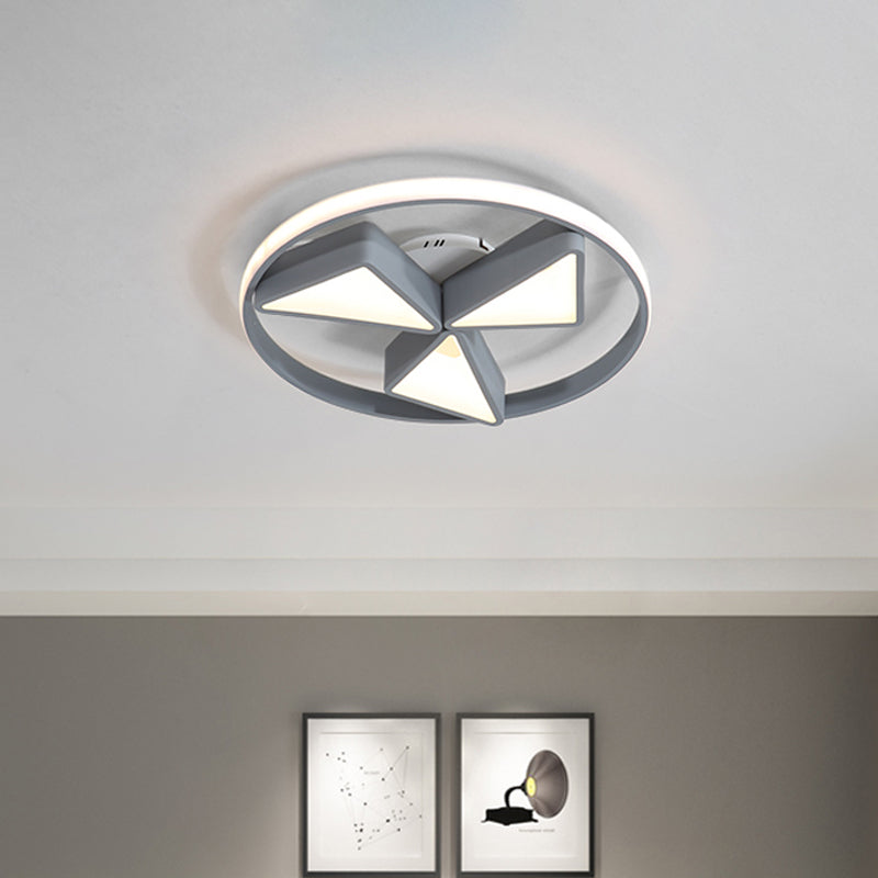 Iron Windmill Ceiling Flushmount Lamp Nordic Grey/White LED Flush Light Fixture with Out Glow Ring in Warm/White Light Clearhalo 'Ceiling Lights' 'Close To Ceiling Lights' 'Close to ceiling' 'Flush mount' Lighting' 781340