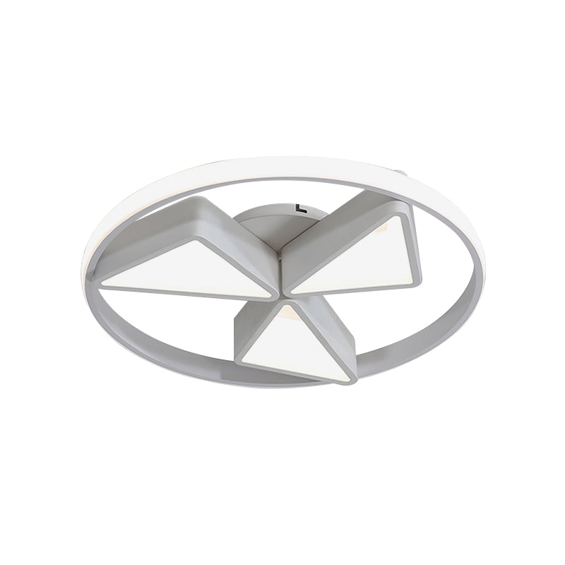 Iron Windmill Ceiling Flushmount Lamp Nordic Grey/White LED Flush Light Fixture with Out Glow Ring in Warm/White Light Clearhalo 'Ceiling Lights' 'Close To Ceiling Lights' 'Close to ceiling' 'Flush mount' Lighting' 781346