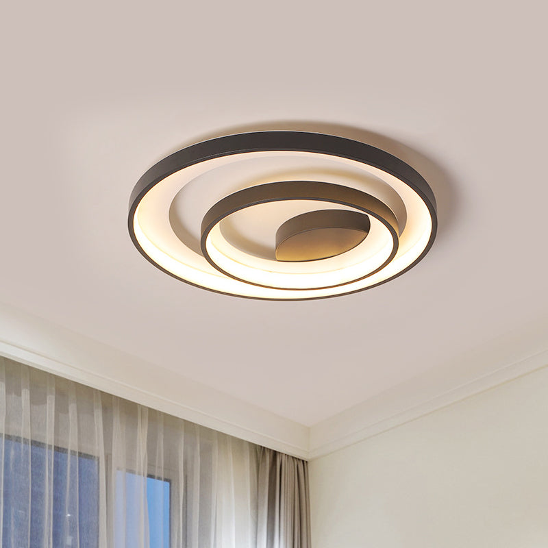 Simple Double Circle Iron Flush Light 16.5"/20.5" Wide LED Close to Ceiling Lamp in Black, Warm/White Light Black Clearhalo 'Ceiling Lights' 'Close To Ceiling Lights' 'Close to ceiling' 'Flush mount' Lighting' 781364