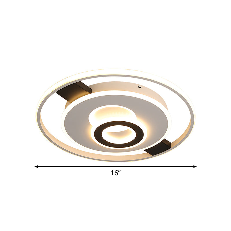 Halo Ring Thin LED Ceiling Lighting Contemporary Acrylic Black-White Flush Mount Fixture in Warm/White Light, 16"/19.5"/23.5" Wide Clearhalo 'Ceiling Lights' 'Close To Ceiling Lights' 'Close to ceiling' 'Flush mount' Lighting' 781372