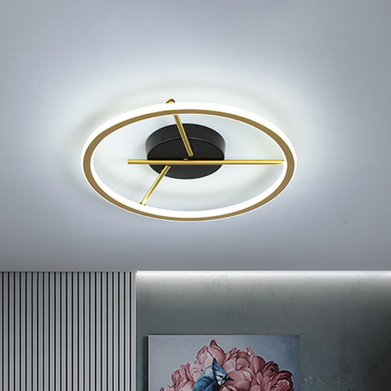 Thin Hoop Flush Mount Ceiling Light Minimalism Aluminum Gold LED Flushmount with Twig Arm, Warm/White Light, 16"/19.5" Dia Gold Clearhalo 'Ceiling Lights' 'Close To Ceiling Lights' 'Close to ceiling' 'Flush mount' Lighting' 781390