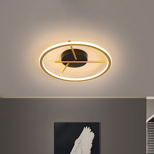 Thin Hoop Flush Mount Ceiling Light Minimalism Aluminum Gold LED Flushmount with Twig Arm, Warm/White Light, 16"/19.5" Dia Clearhalo 'Ceiling Lights' 'Close To Ceiling Lights' 'Close to ceiling' 'Flush mount' Lighting' 781391