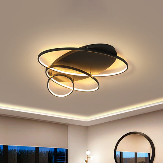 Modern Novelty LED Ceiling Flush Mount Black/White/Gold Intersected Oval Flush Mounted Lamp with Acrylic Shade, Warm/White Light Black Clearhalo 'Ceiling Lights' 'Close To Ceiling Lights' 'Close to ceiling' 'Flush mount' Lighting' 781400