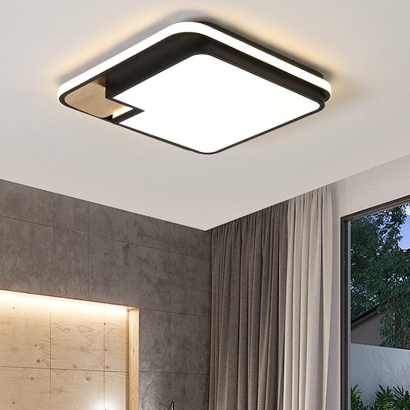 Aluminum Splicing Square Flush Mount Nordic Black and Wood LED Ceiling Light Fixture Black Clearhalo 'Ceiling Lights' 'Close To Ceiling Lights' 'Close to ceiling' 'Flush mount' Lighting' 781434