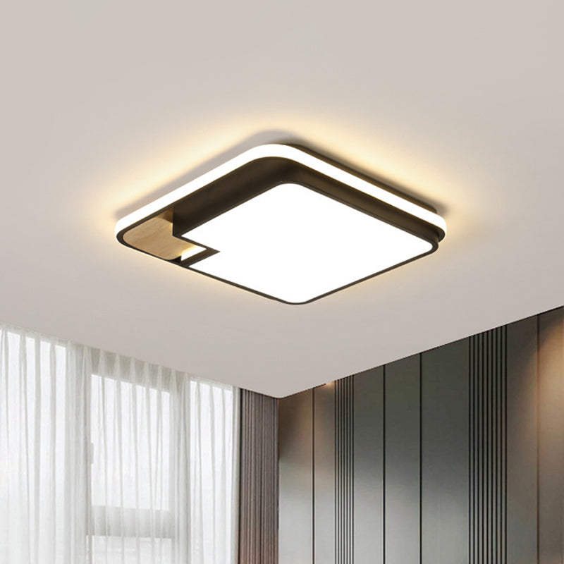 Aluminum Splicing Square Flush Mount Nordic Black and Wood LED Ceiling Light Fixture Clearhalo 'Ceiling Lights' 'Close To Ceiling Lights' 'Close to ceiling' 'Flush mount' Lighting' 781435