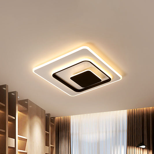 Ultra-Thin Triple Square Flush Light Simplicity Acrylic Black and White 16"/19.5" Wide LED Ceiling Mount Fixture in Warm/White Light Black-White Clearhalo 'Ceiling Lights' 'Close To Ceiling Lights' 'Close to ceiling' 'Flush mount' Lighting' 781480