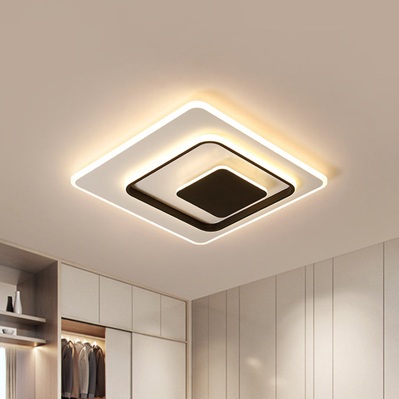 Ultra-Thin Triple Square Flush Light Simplicity Acrylic Black and White 16"/19.5" Wide LED Ceiling Mount Fixture in Warm/White Light Clearhalo 'Ceiling Lights' 'Close To Ceiling Lights' 'Close to ceiling' 'Flush mount' Lighting' 781481