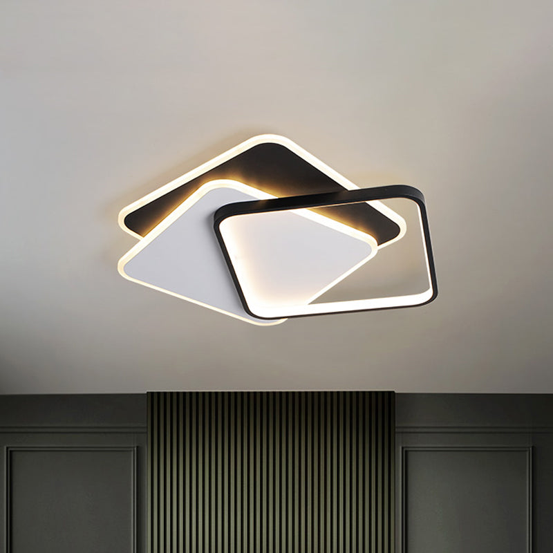 17"/21" W Modern LED Surface Ceiling Lamp Black-White Spiral Design Square Flushmount with Iron Frame in Warm/White Light Black-White Clearhalo 'Ceiling Lights' 'Close To Ceiling Lights' 'Close to ceiling' 'Flush mount' Lighting' 781485