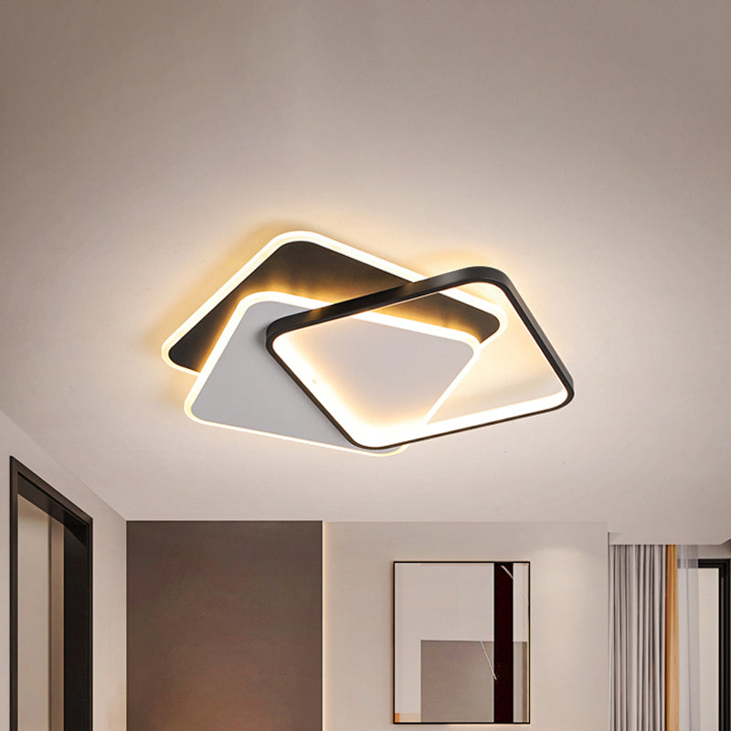 17"/21" W Modern LED Surface Ceiling Lamp Black-White Spiral Design Square Flushmount with Iron Frame in Warm/White Light Clearhalo 'Ceiling Lights' 'Close To Ceiling Lights' 'Close to ceiling' 'Flush mount' Lighting' 781486