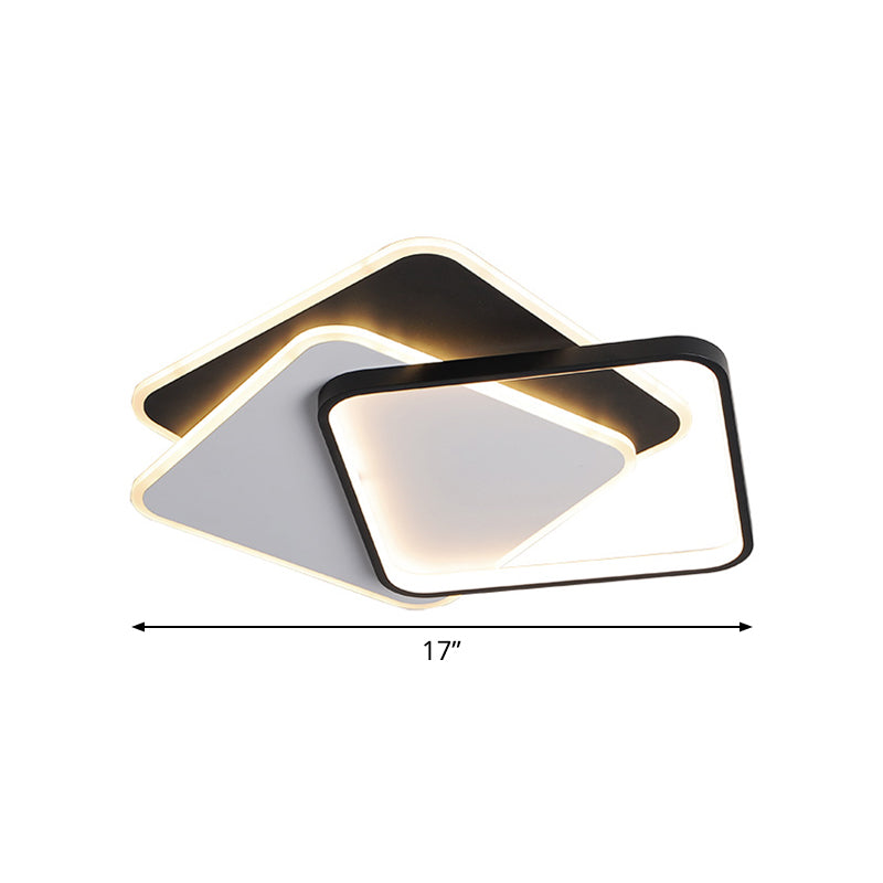 17"/21" W Modern LED Surface Ceiling Lamp Black-White Spiral Design Square Flushmount with Iron Frame in Warm/White Light Clearhalo 'Ceiling Lights' 'Close To Ceiling Lights' 'Close to ceiling' 'Flush mount' Lighting' 781488