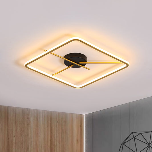 Black-Gold Square Frame Thin Flush Mount Minimalist Aluminum LED Close to Ceiling Light with Rod Fixture Arm in Warm/White Light Black-Gold Clearhalo 'Ceiling Lights' 'Close To Ceiling Lights' 'Close to ceiling' 'Flush mount' Lighting' 781498