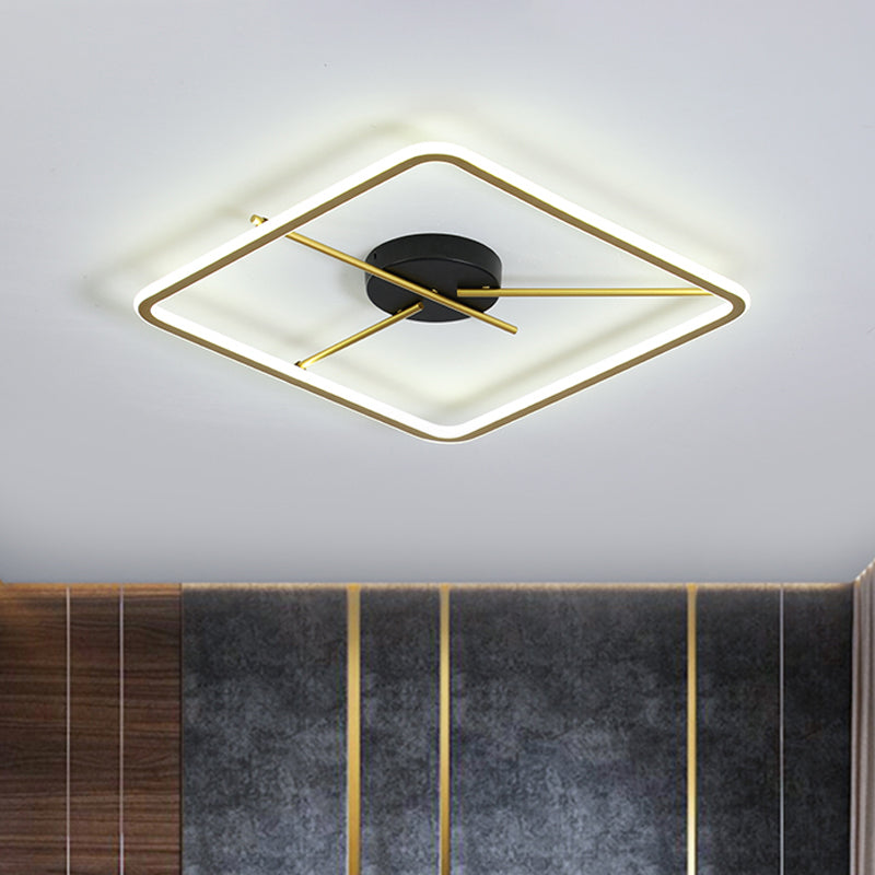 Black-Gold Square Frame Thin Flush Mount Minimalist Aluminum LED Close to Ceiling Light with Rod Fixture Arm in Warm/White Light Clearhalo 'Ceiling Lights' 'Close To Ceiling Lights' 'Close to ceiling' 'Flush mount' Lighting' 781499