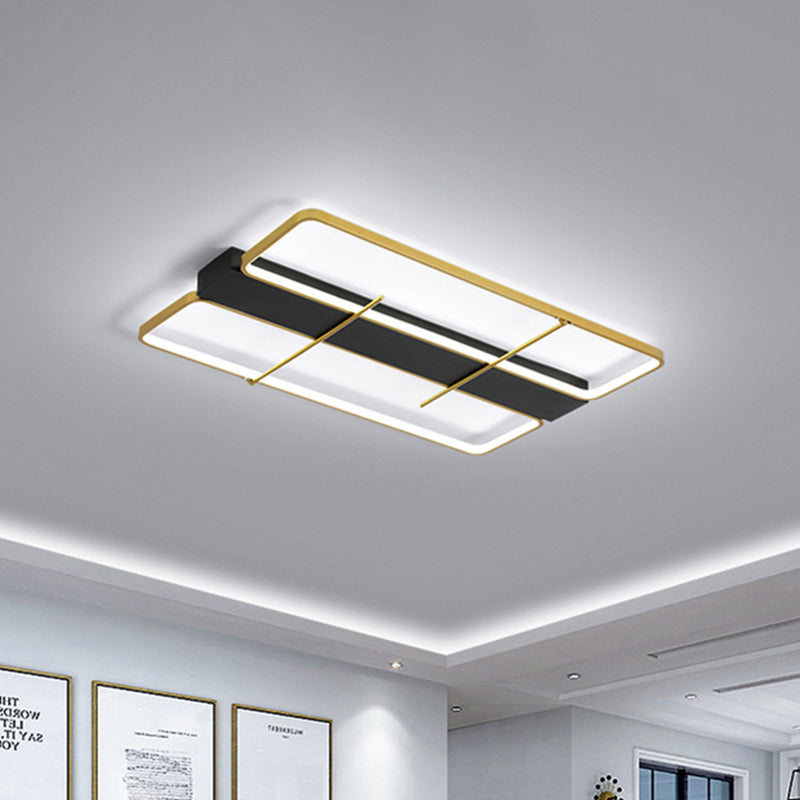 Aluminum Rectangle Frame Flush Mount Simple Black and Gold LED Ceiling Light Fixture in Warm/White Light Black-Gold Clearhalo 'Ceiling Lights' 'Close To Ceiling Lights' 'Close to ceiling' 'Flush mount' Lighting' 781520