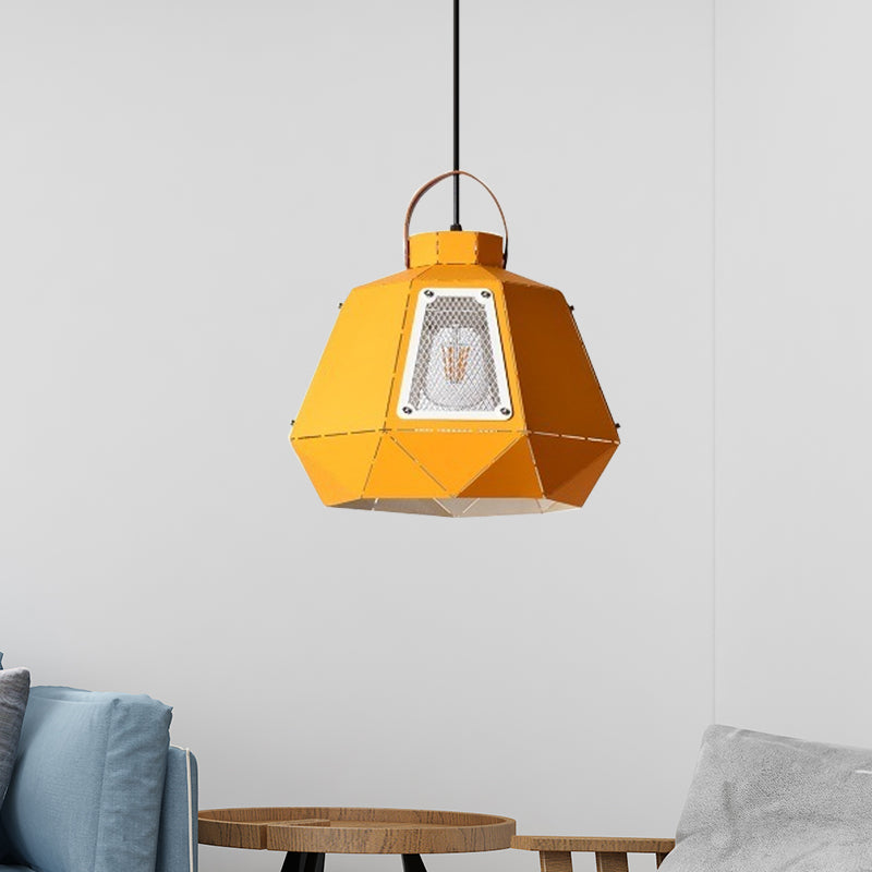 Iron Laser-Cut Kettle Pendant Lamp Macaron 1-Light Black/Grey/Blue Suspension Lighting with Mesh Screen Yellow Clearhalo 'Ceiling Lights' 'Pendant Lights' 'Pendants' Lighting' 781556_323c7b18-daf2-4bc1-8a83-00ac9133de01